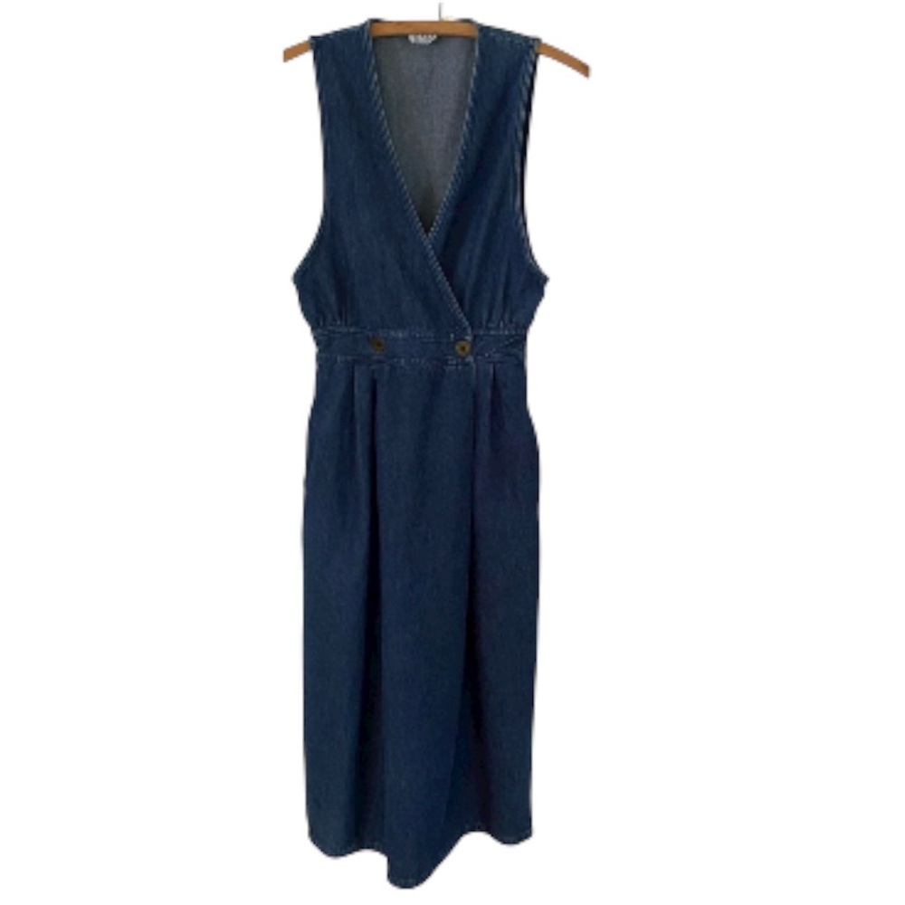 Vintage James River Trading 90s Denim Jumper Dress with Wrap Bodice Women’s 8p